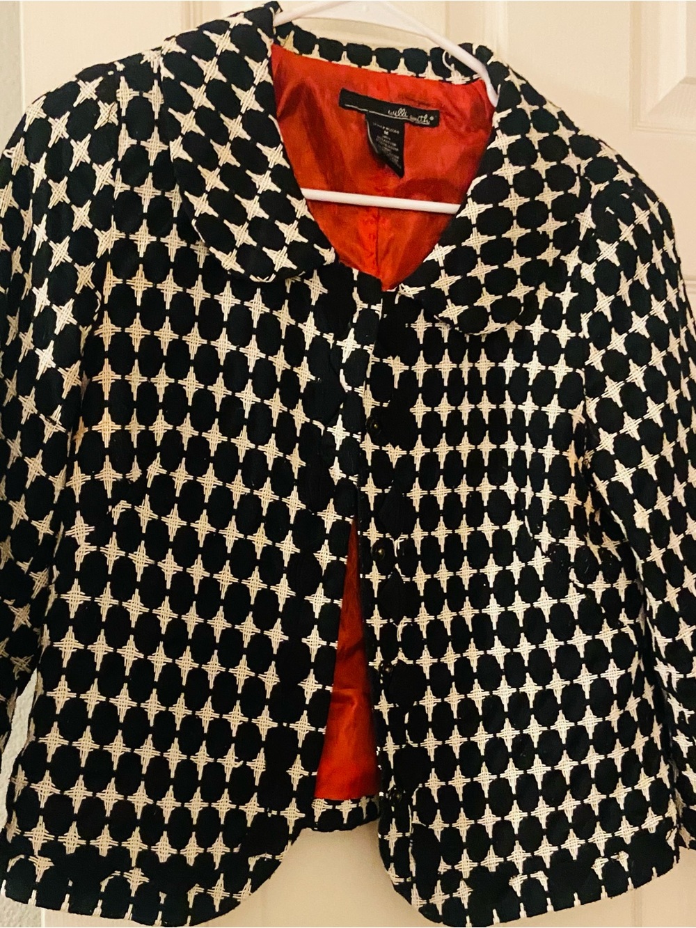 Willi Smith Black & White Geometric Jacket with Red Lining